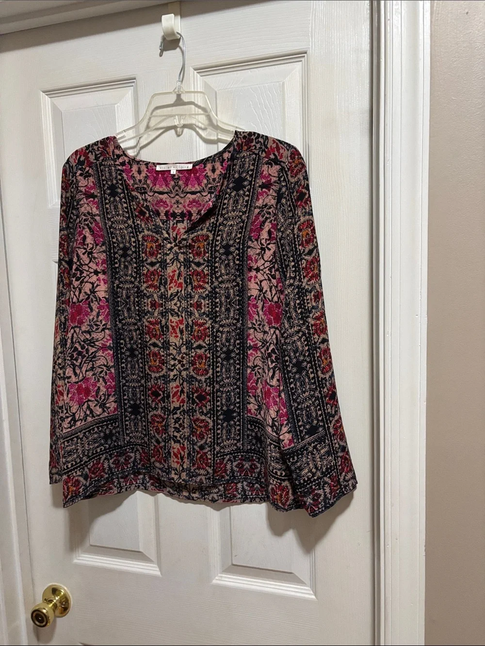 Violet & Claire Pink and Black Floral Boho Tunic